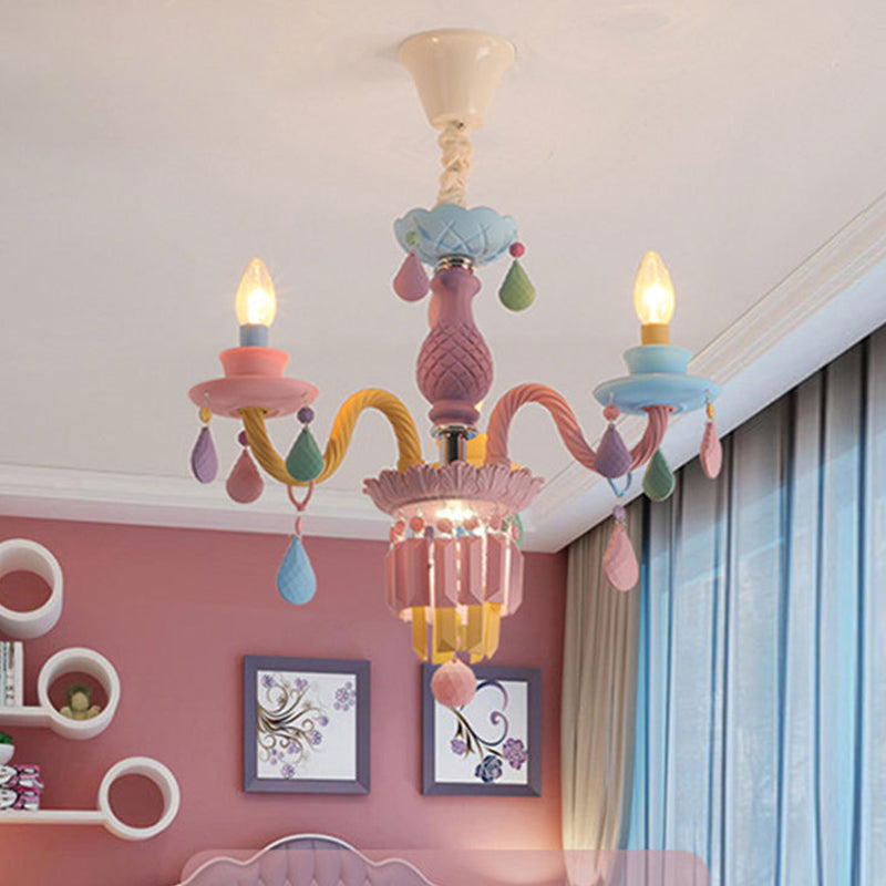 Colorful Candles Chandelier Macaron Style Pendant Lamp for Bedroom
