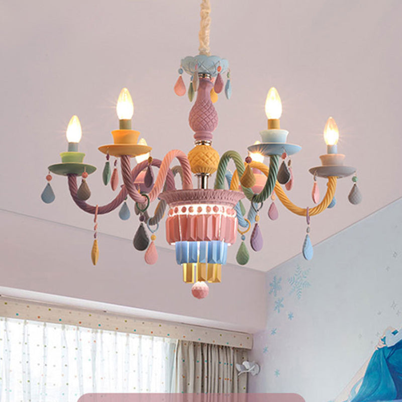 Colorful Candles Chandelier Macaron Style Pendant Lamp for Bedroom