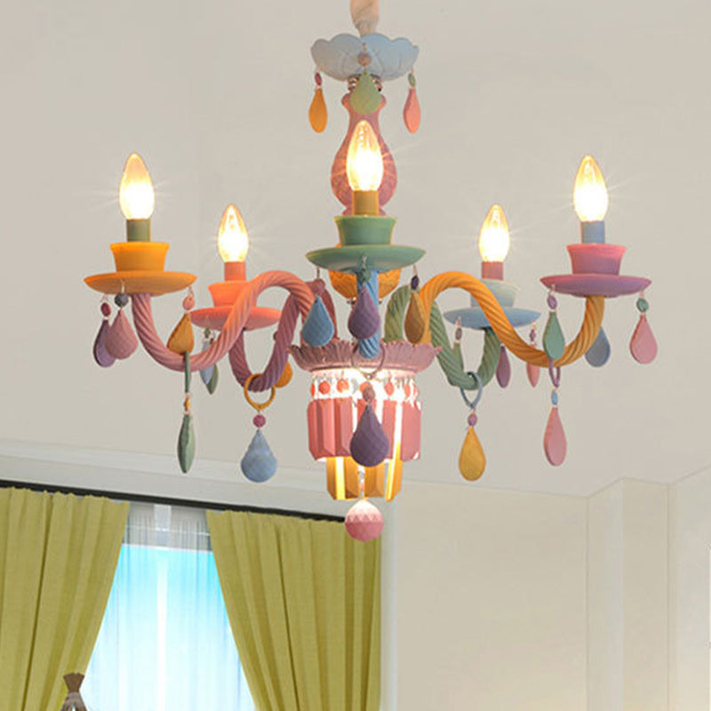 Colorful Candles Chandelier Macaron Style Pendant Lamp for Bedroom