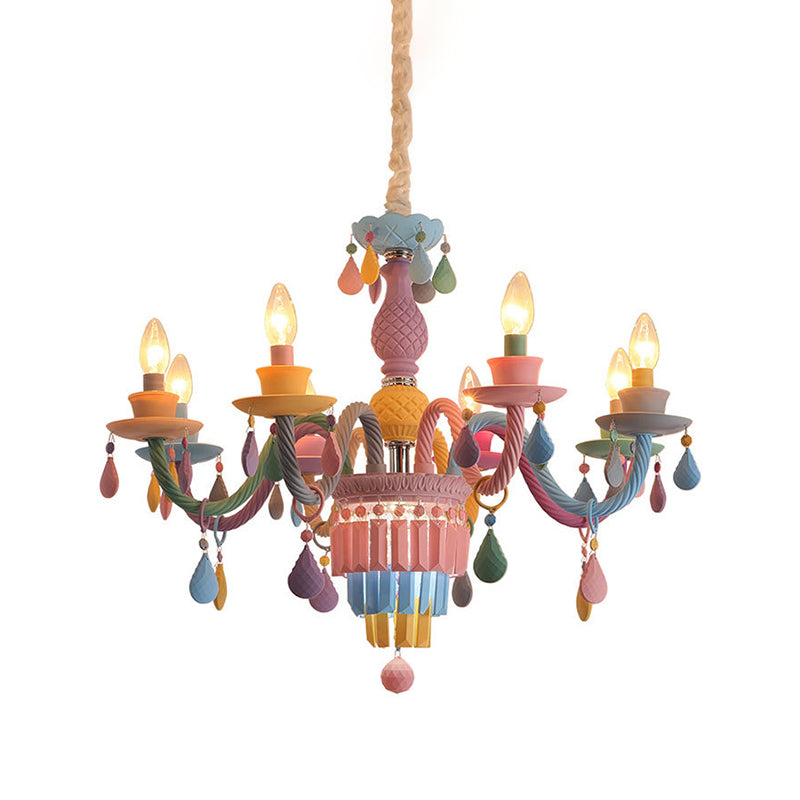 Colorful Candles Chandelier Macaron Style Pendant Lamp for Bedroom