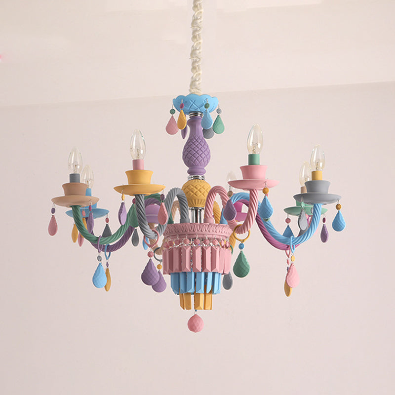 Colorful Candles Chandelier Macaron Style Pendant Lamp for Bedroom