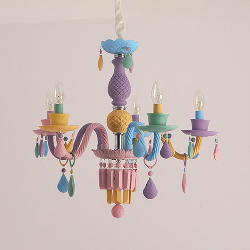 Colorful Candles Chandelier Macaron Style Pendant Lamp for Bedroom