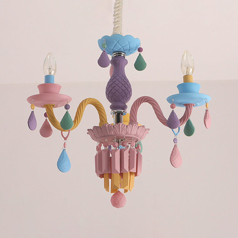 Colorful Candles Chandelier Macaron Style Pendant Lamp for Bedroom