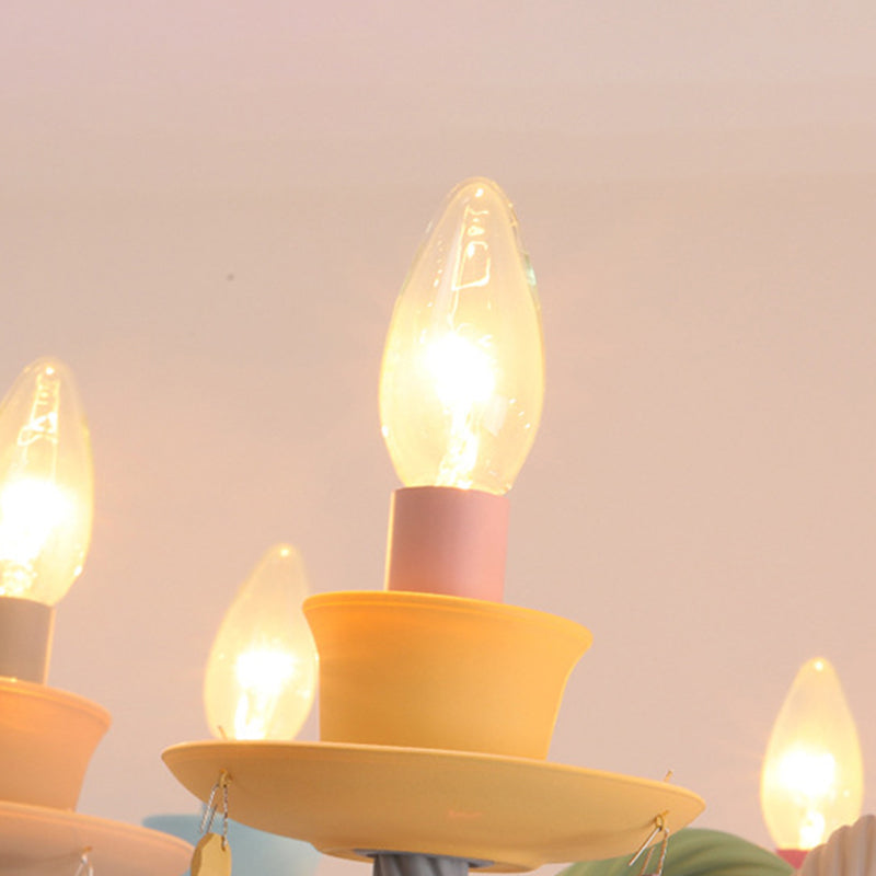 Colorful Candles Chandelier Macaron Style Pendant Lamp for Bedroom