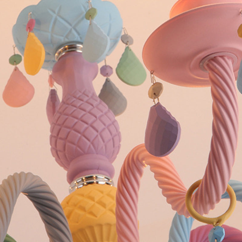 Colorful Candles Chandelier Macaron Style Pendant Lamp for Bedroom