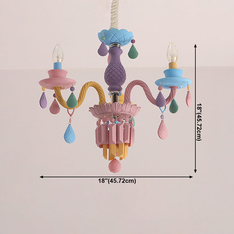 Colorful Candles Chandelier Macaron Style Pendant Lamp for Bedroom