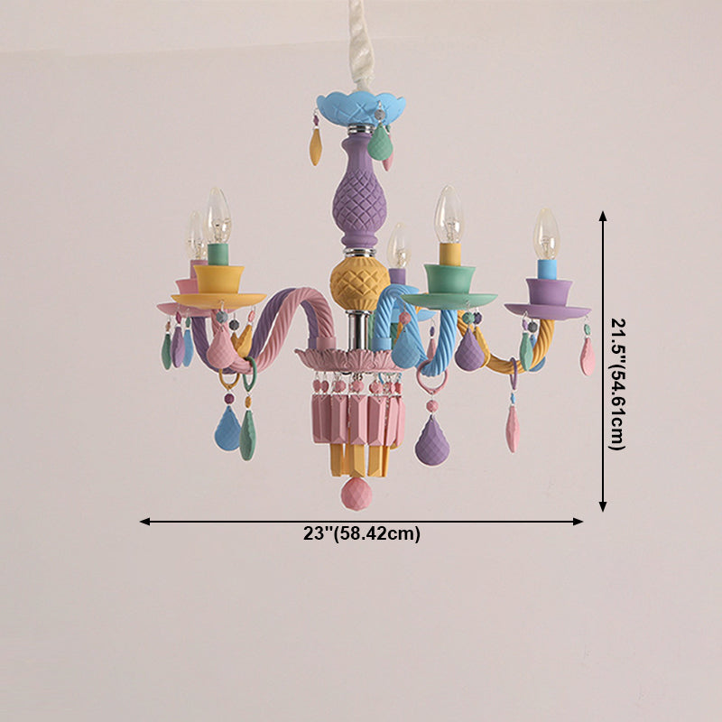 Colorful Candles Chandelier Macaron Style Pendant Lamp for Bedroom