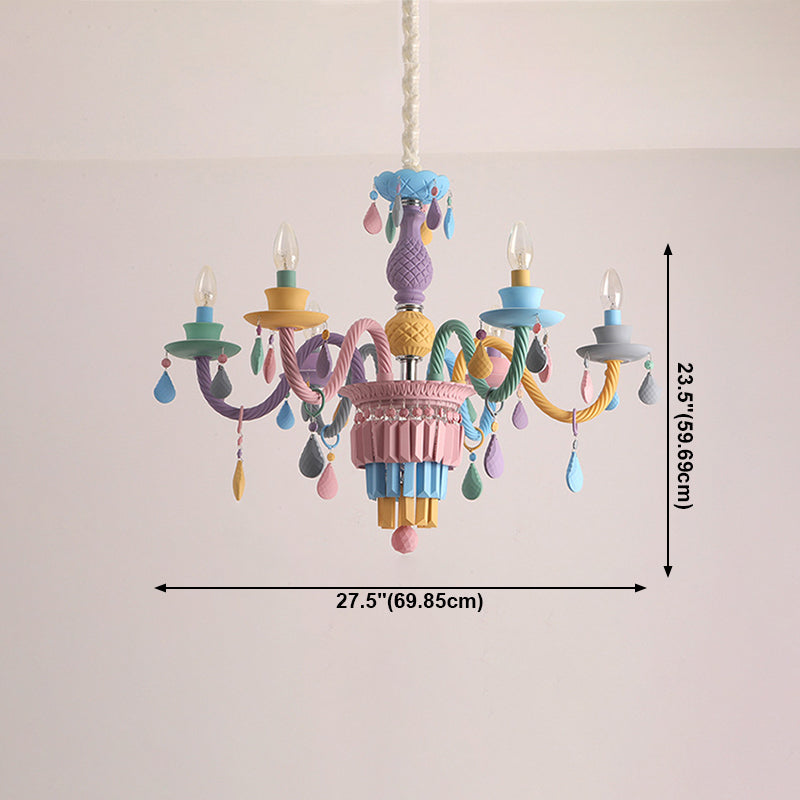Colorful Candles Chandelier Macaron Style Pendant Lamp for Bedroom