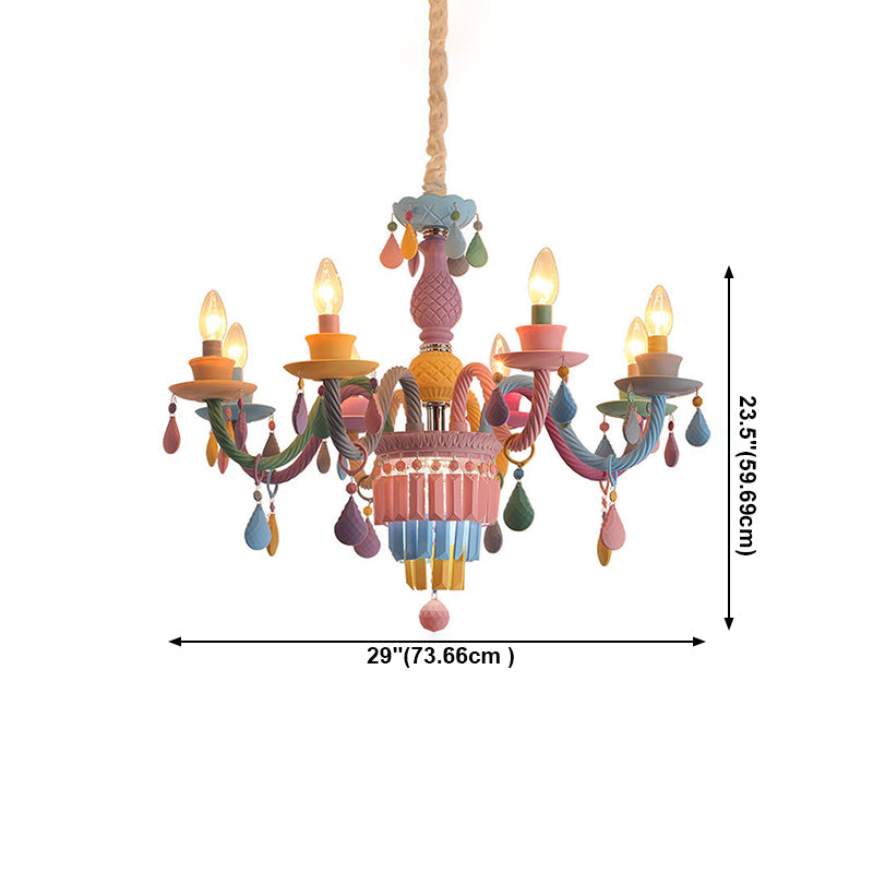 Colorful Candles Chandelier Macaron Style Pendant Lamp for Bedroom