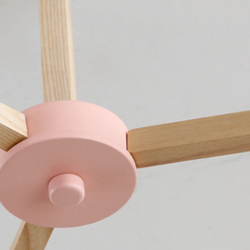 Living Room Chandelier Wooden Macaron Suspension Light with White Glass Shade