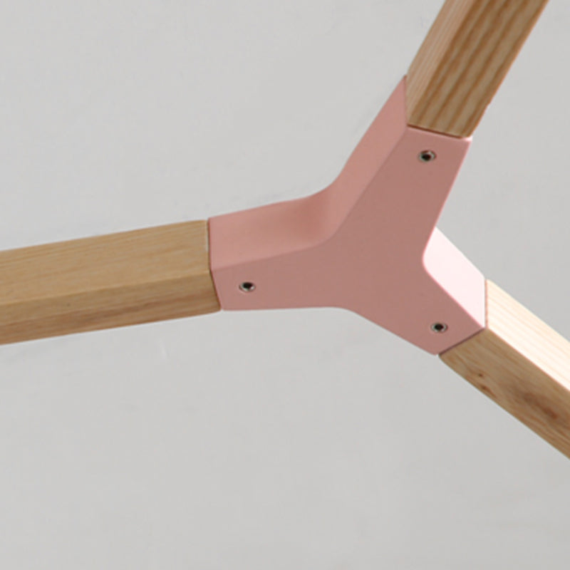 Living Room Chandelier Wooden Macaron Suspension Light with White Glass Shade