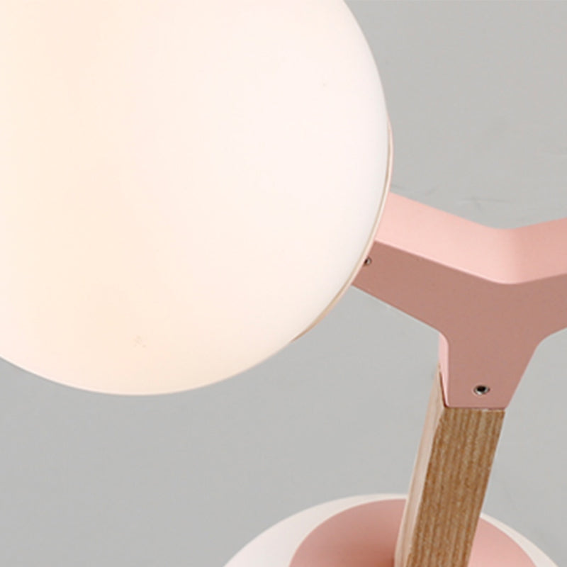 Living Room Chandelier Wooden Macaron Suspension Light with White Glass Shade