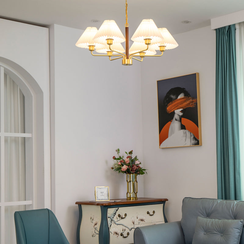 Livre de suspension effilée lustre en bois de noyer vintage avec ombre de tissu pour chambre à coucher