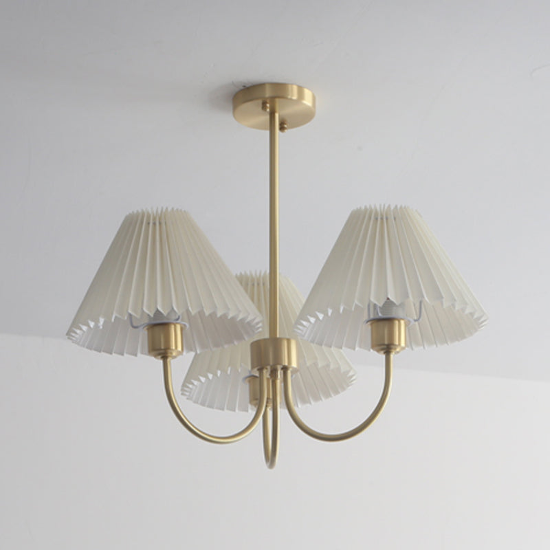 Country Style Living Room Chandelier Retro Fabric Conical Pendant Light Fixture in Brass