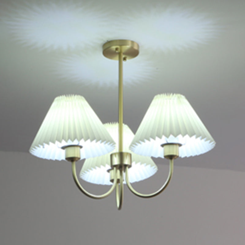 Country Style Living Room Chandelier Retro Fabric Conical Pendant Light Fixture in Brass
