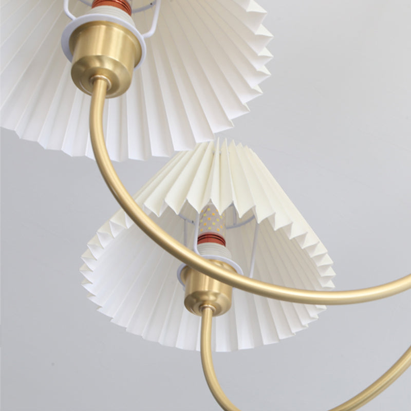 Country Style Living Room Chandelier Retro Fabric Conical Pendant Light Fixture in Brass