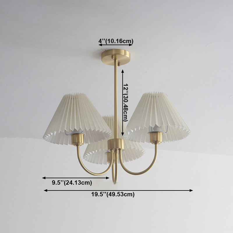 Country Style Living Room Chandelier Retro Fabric Conical Pendant Light Fixture in Brass