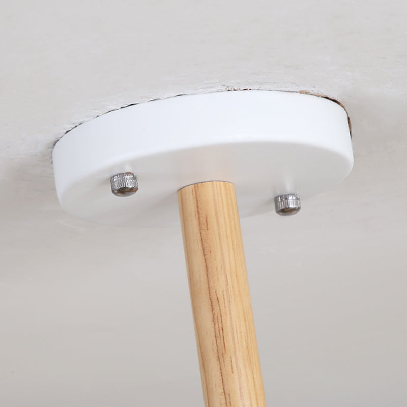 Wood Pendant Light Nordic Style Chandelier Lamp Fixture with Ball Glass Shade