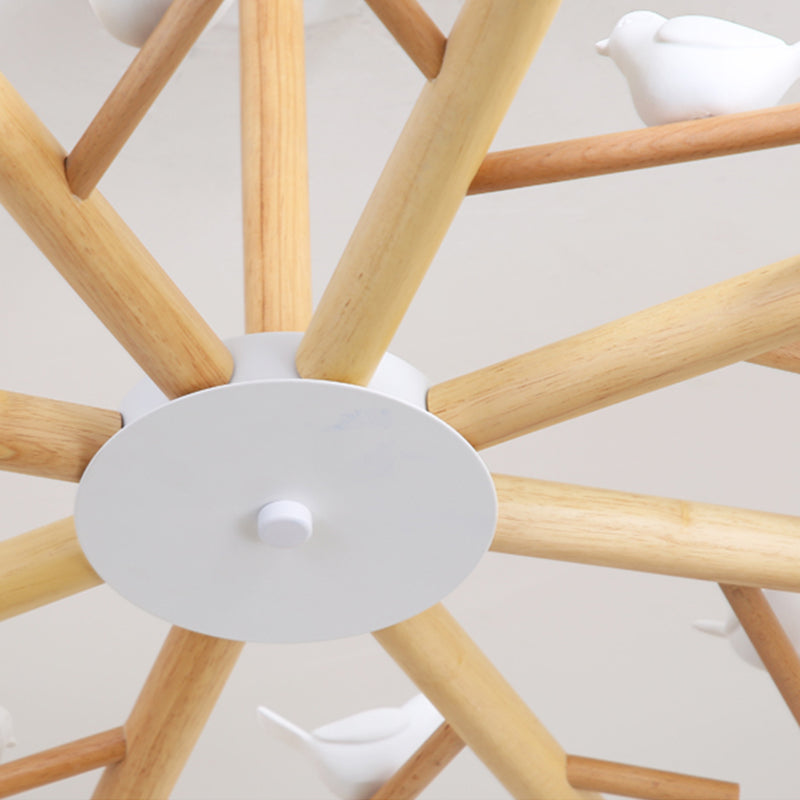 Wood Pendant Light Nordic Style Chandelier Lamp Fixture with Ball Glass Shade