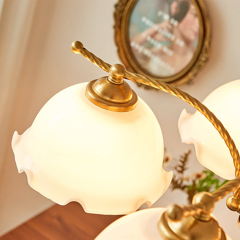 Nordic Chandelier Wooden Dining Room Suspension Light with Glass Shade