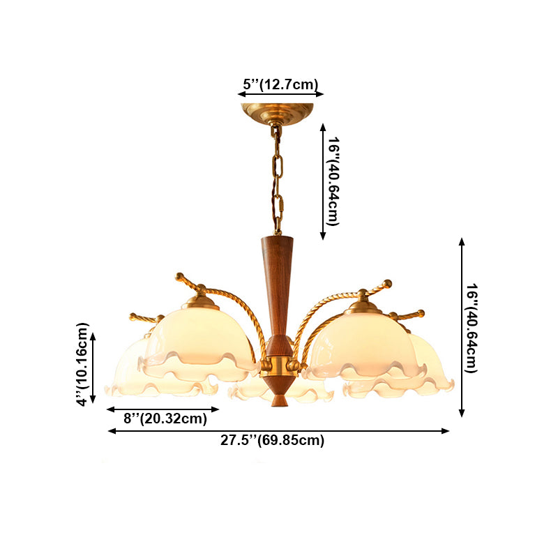 Nordic Chandelier Wooden Dining Room Suspension Light with Glass Shade