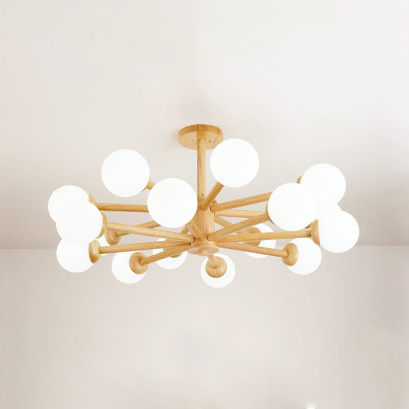Nordic Pendant Light Fixture Globe Glass Living Room Chandelier in Wood
