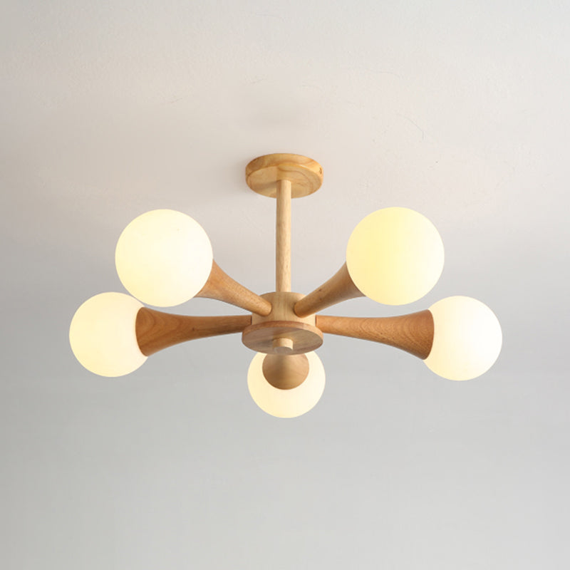 Nordic Pendant Light Fixture Globe Glass Living Room Chandelier in Wood