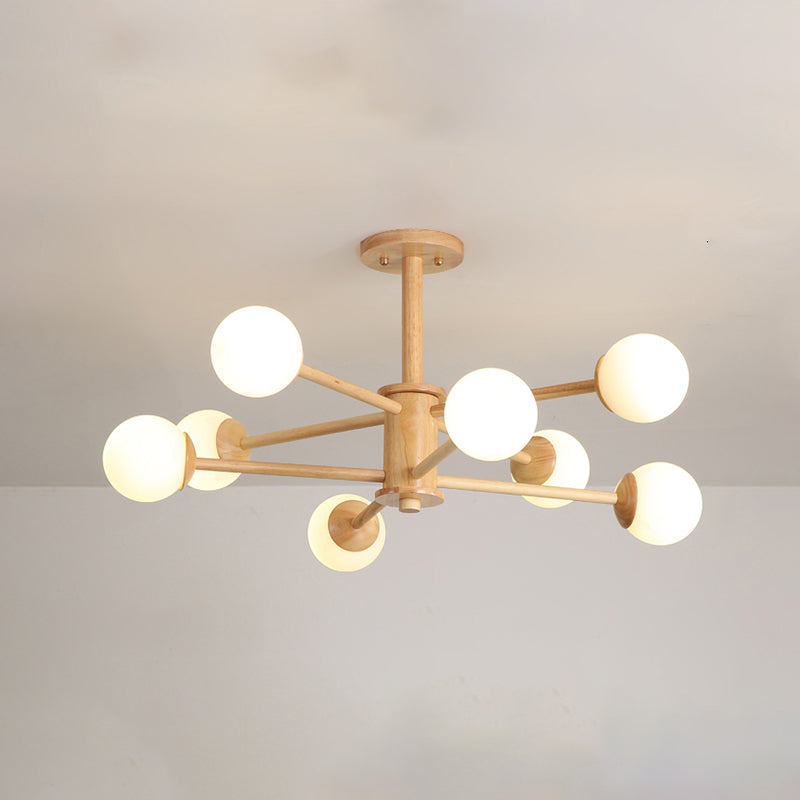 Nordic Pendant Light Fixture Globe Glass Living Room Chandelier in Wood