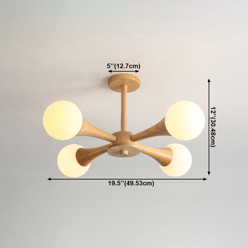 Nordic Pendant Light Fixture Globe Glass Living Room Chandelier in Wood