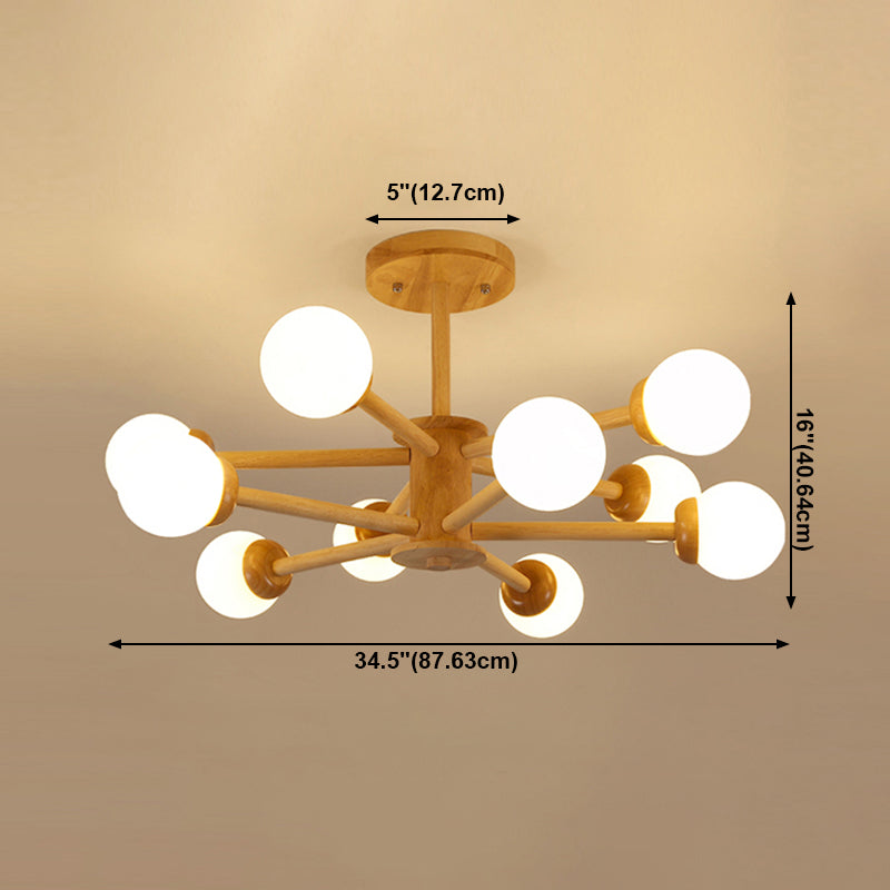 Nordic Pendant Light Fixture Globe Glass Living Room Chandelier in Wood