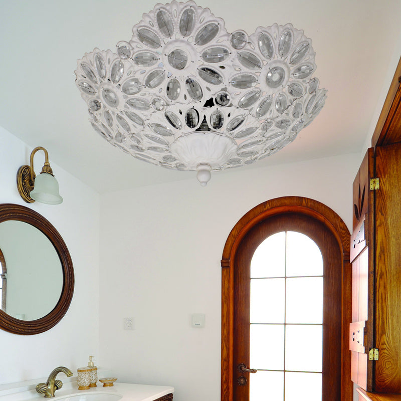 White 3 Lights Ceiling Lamp Art Deco Metal Bowl Flush Mount Lighting Fixture for Living Room