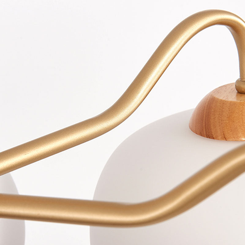 Solid Wood Domed Chandelier Lighting Nordic Hanging Light with White Glass Shade