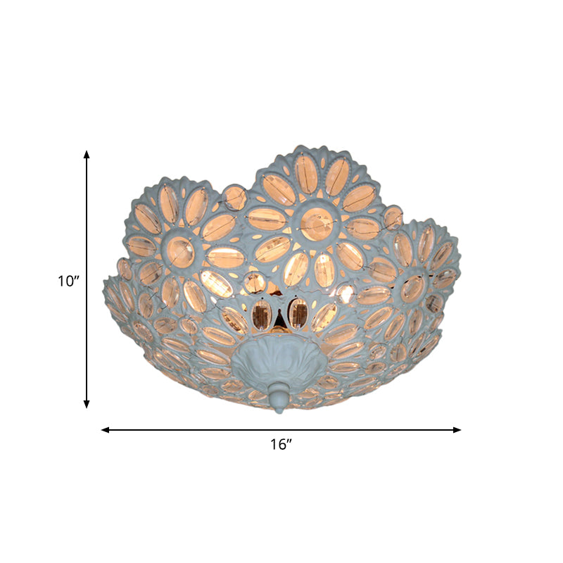 White 3 Lights Ceiling Lamp Art Deco Metal Bowl Flush Mount Lighting Fixture for Living Room