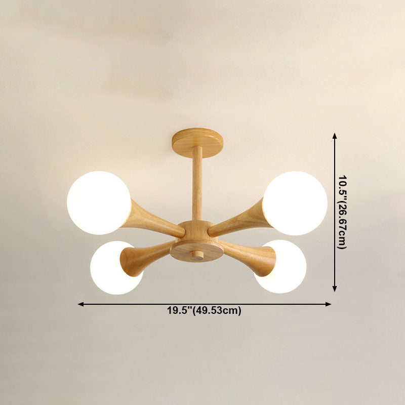 Modern Ceiling Lamp Simplicity Wooden Bedroom Chandelier with White Glass Shade
