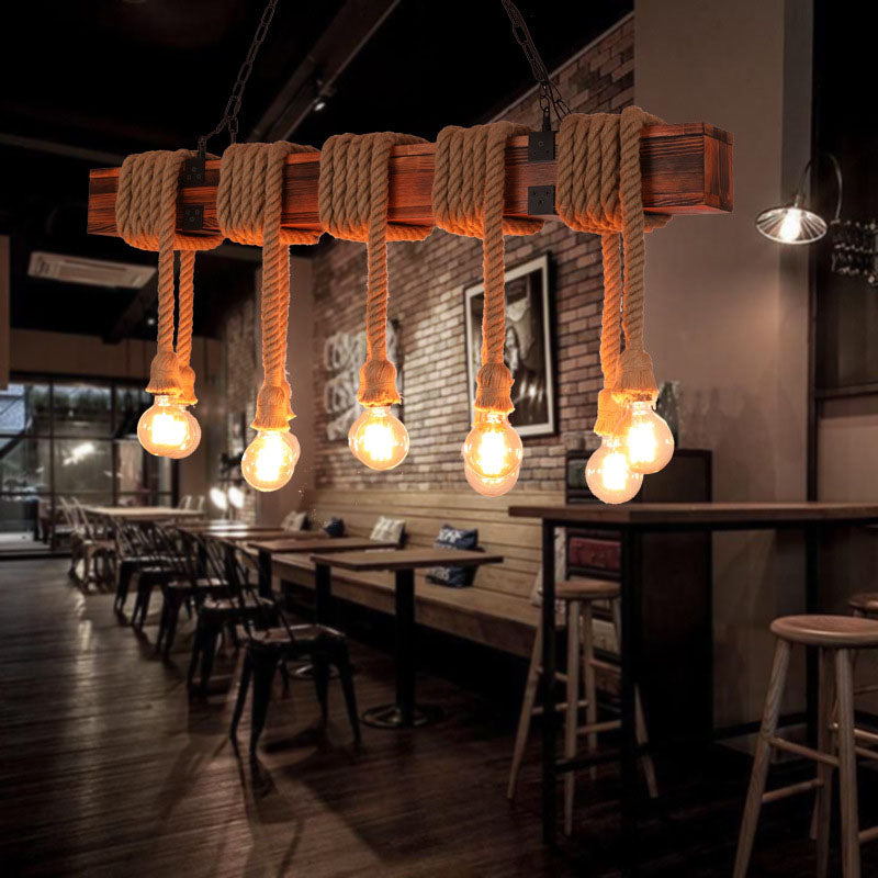 Vintage Hemp Rope Pendant Light American Industrial Style Retro Hanging Lamp