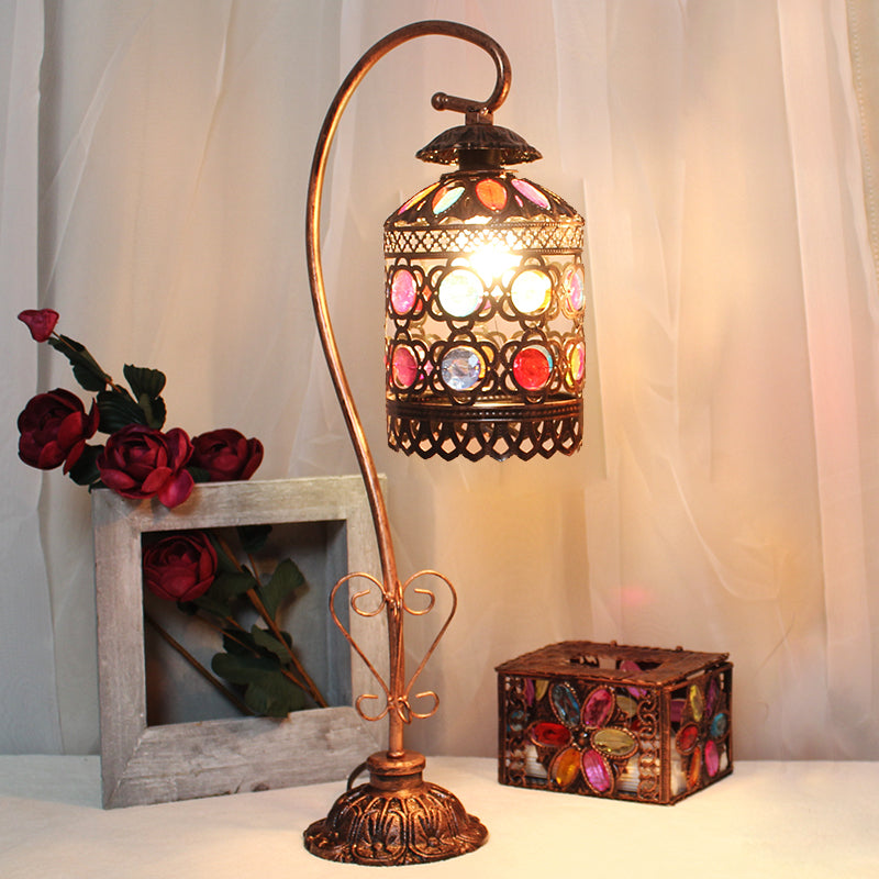 Mesa de cobre de metal Luz Cilíndrica 1 Lámpara de parada de noche bohemia para sala de estar