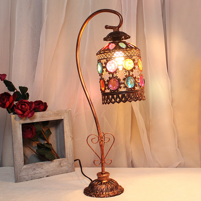 Mesa de cobre de metal Luz Cilíndrica 1 Lámpara de parada de noche bohemia para sala de estar