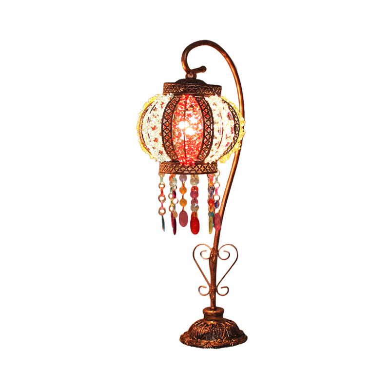 Bohemian Globe/Dome Night Table Lamp 1 Bulb Metal Task Lighting in Red/Brass for Living Room