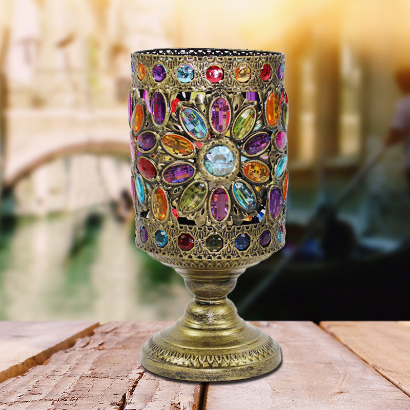 Lampe nocturne cylindrique traditionnelle 1 Éclairage de table de chevet métallique de bulbe en laiton pour le salon