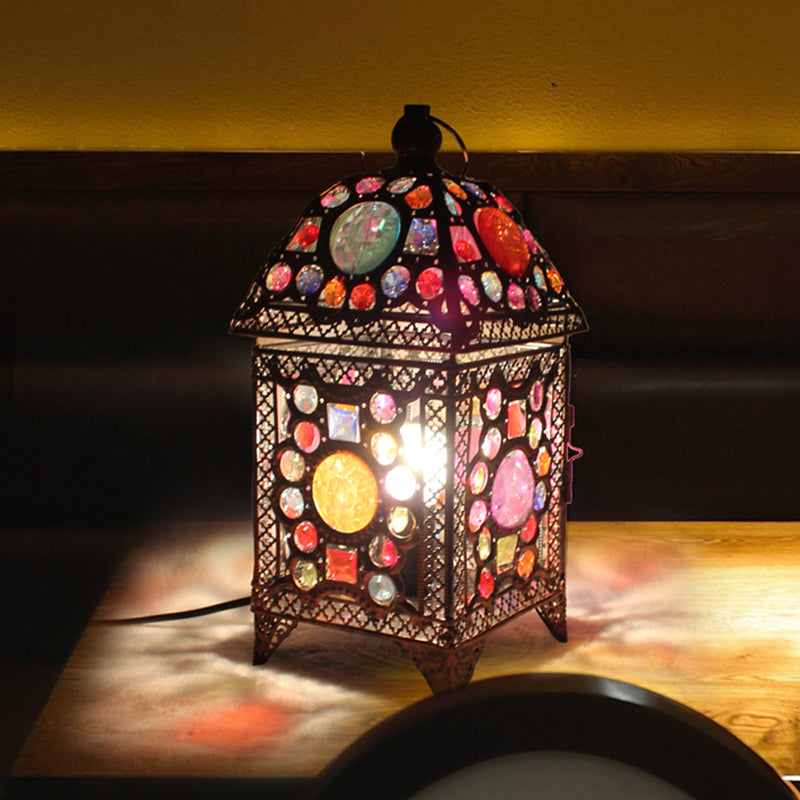 Black 1 Head Night Lighting Traditional Metal Lantern Nightstand Light for Living Room
