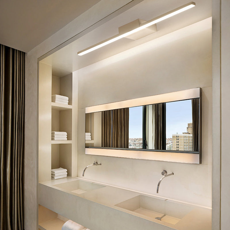 1 Light Metal Linear Mirror Wall Lighting Modern Style Wall Mounted Light Fixture in White