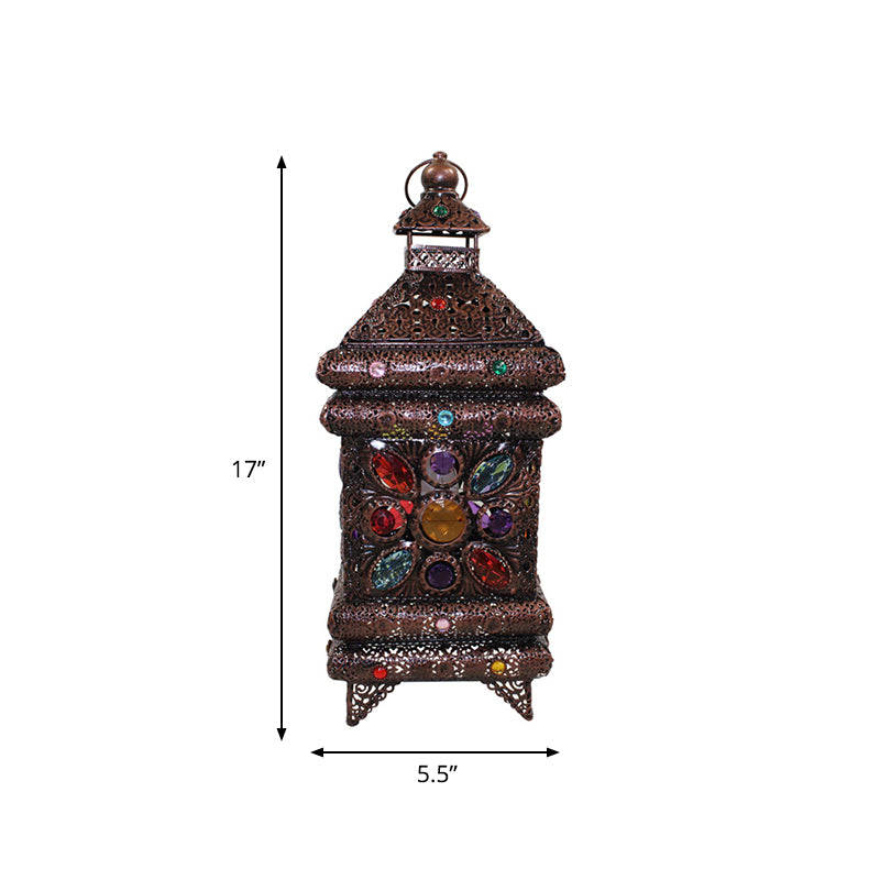 1-Licht-Metall-Nachttisch-Lampe Bohemian Bronze Laternen Wohnzimmer Nachttisch Beleuchtung