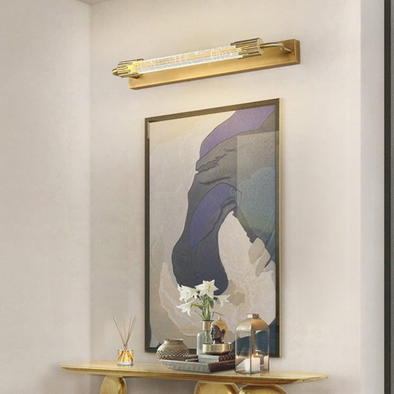 Geometric Shade 1-Light Mirror Wall Sconce Modern Style Crystal Wall Mount Light Fixture in Brass