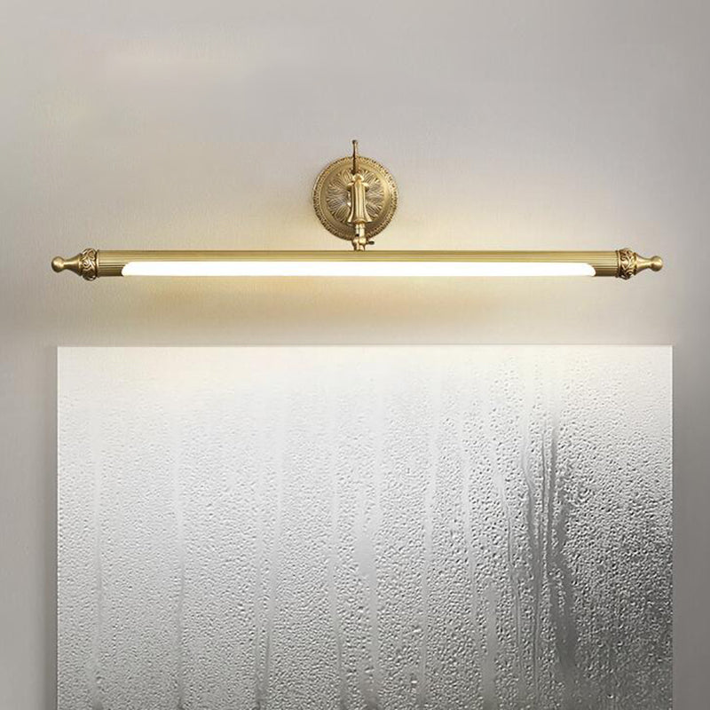 1 Light Metal Linear Mirror Wall Lighting Modern Style Wall Mounted Light Fixture in Brass