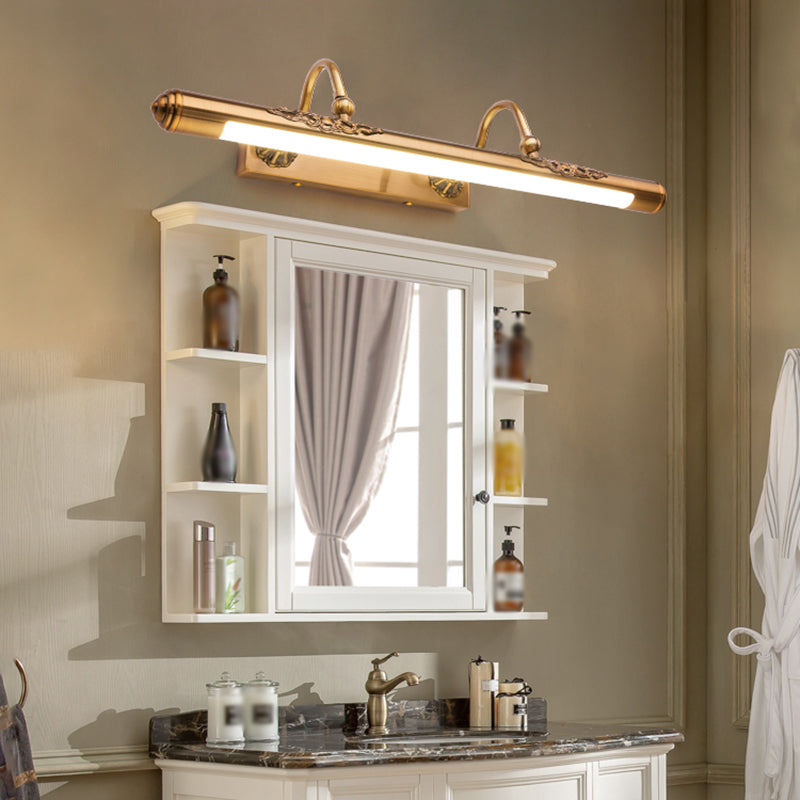 1 Light Linear Wall Lighting Modern Style Metal Mirror Wall Mount Light Fixture in Brass