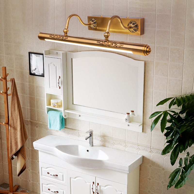 1 Light Linear Wall Lighting Modern Style Metal Mirror Wall Mount Light Fixture in Brass