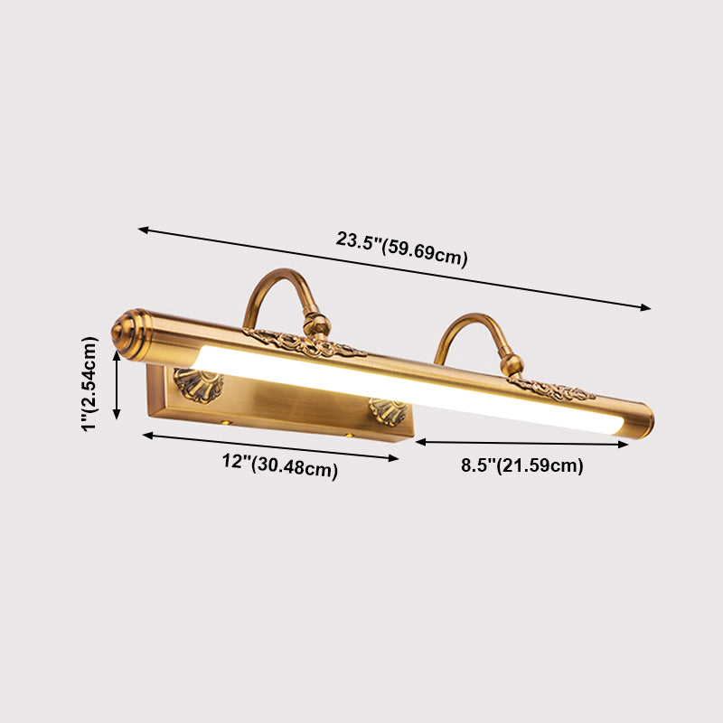 1 Light Linear Wall Lighting Modern Style Metal Mirror Wall Mount Light Fixture in Brass