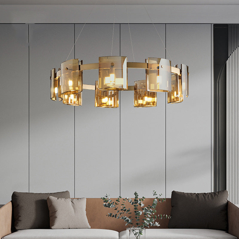 Modern Minimalism Pendant Light Metal Geometric Chandelier with Glass Shade