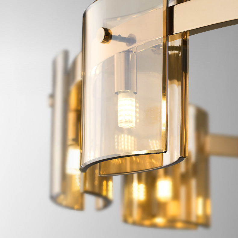 Modern Minimalism Pendant Light Metal Geometric Chandelier with Glass Shade