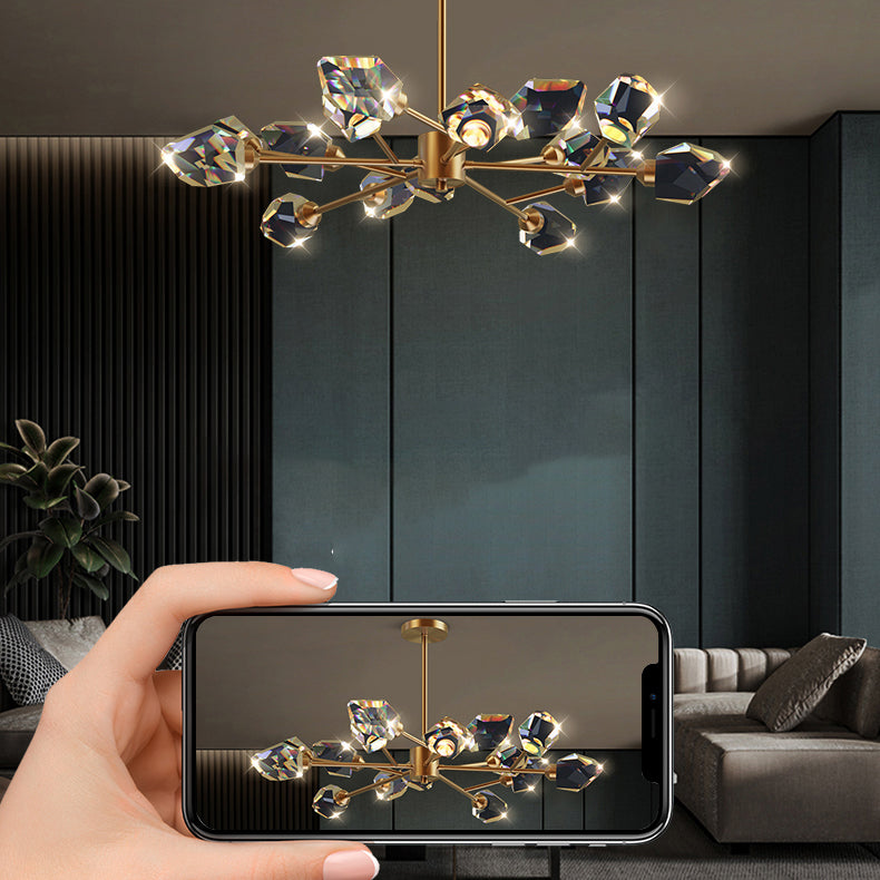 Modern Luxury LED Pendant Light Metal Indoor Chandelier with Crystal Shade
